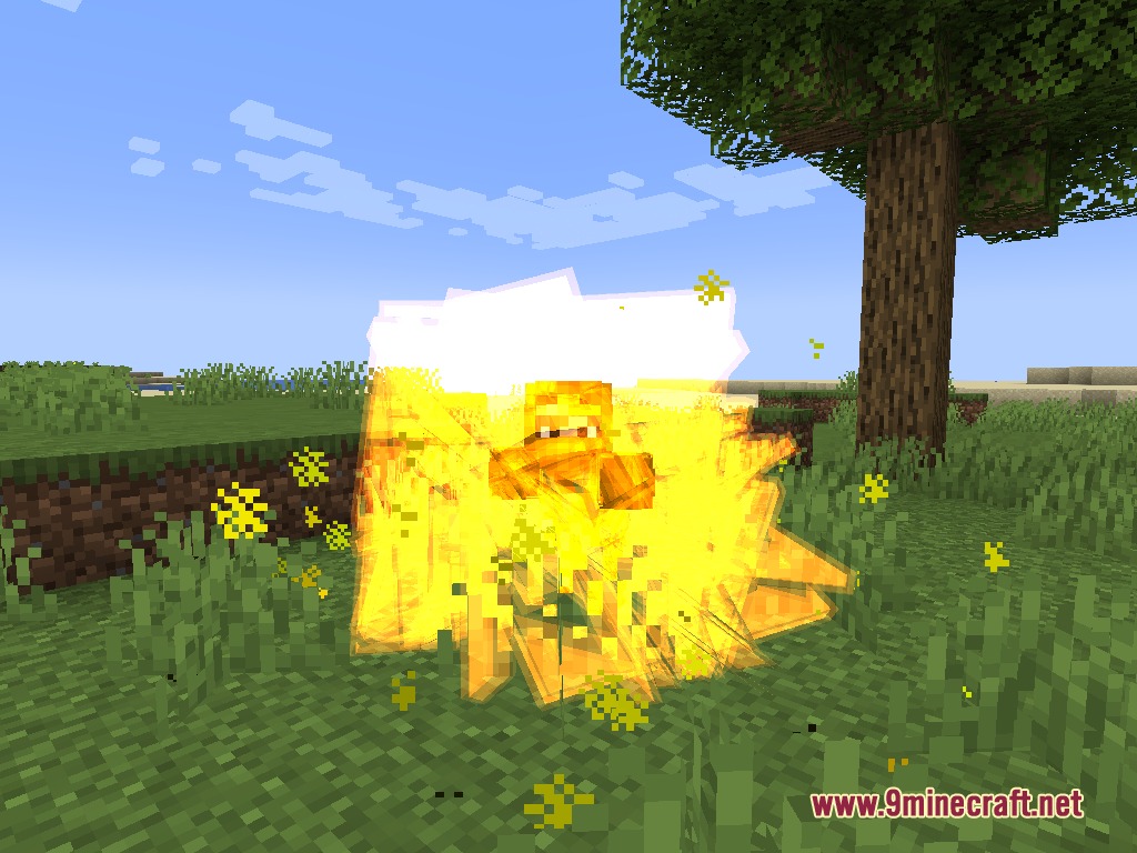 Spinjitzu Craft Legacy Mod Screenshot 8 A ninja performs a golden spinjitzu attack with bright yellow energy particles