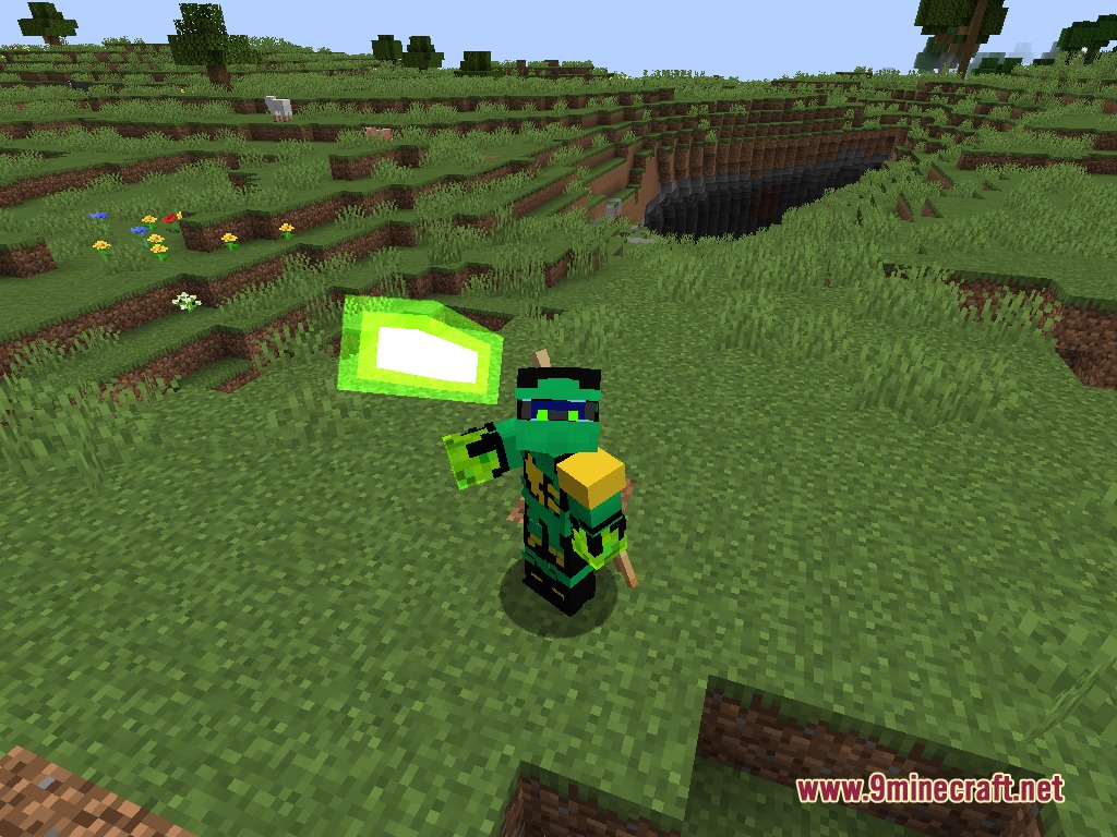 Spinjitzu Sovereign Vault Mod Screenshot 5 A player in green ninja armor wielding a glowing green energy blade