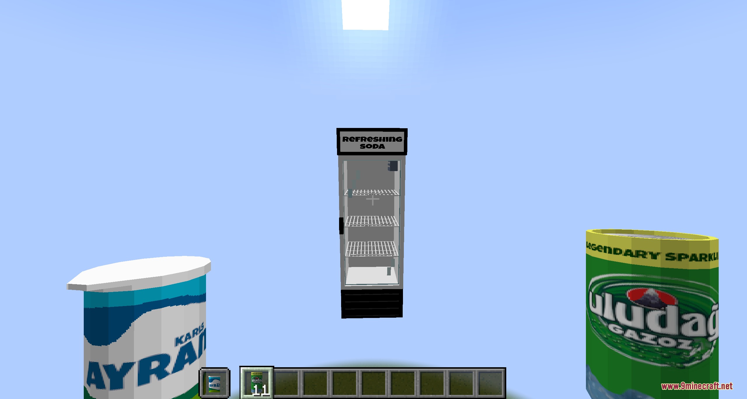 Spit Roasted Sizzles Mod Screenshot 5 A soda refrigerator displayed alongside Ayran and Uludag Gazoz drinks