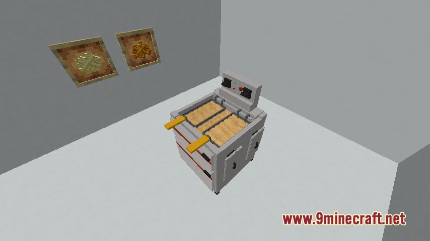 Spit Roasted Sizzles Mod Screenshot 7 A kitchen deep fryer with two baskets and food items on frames