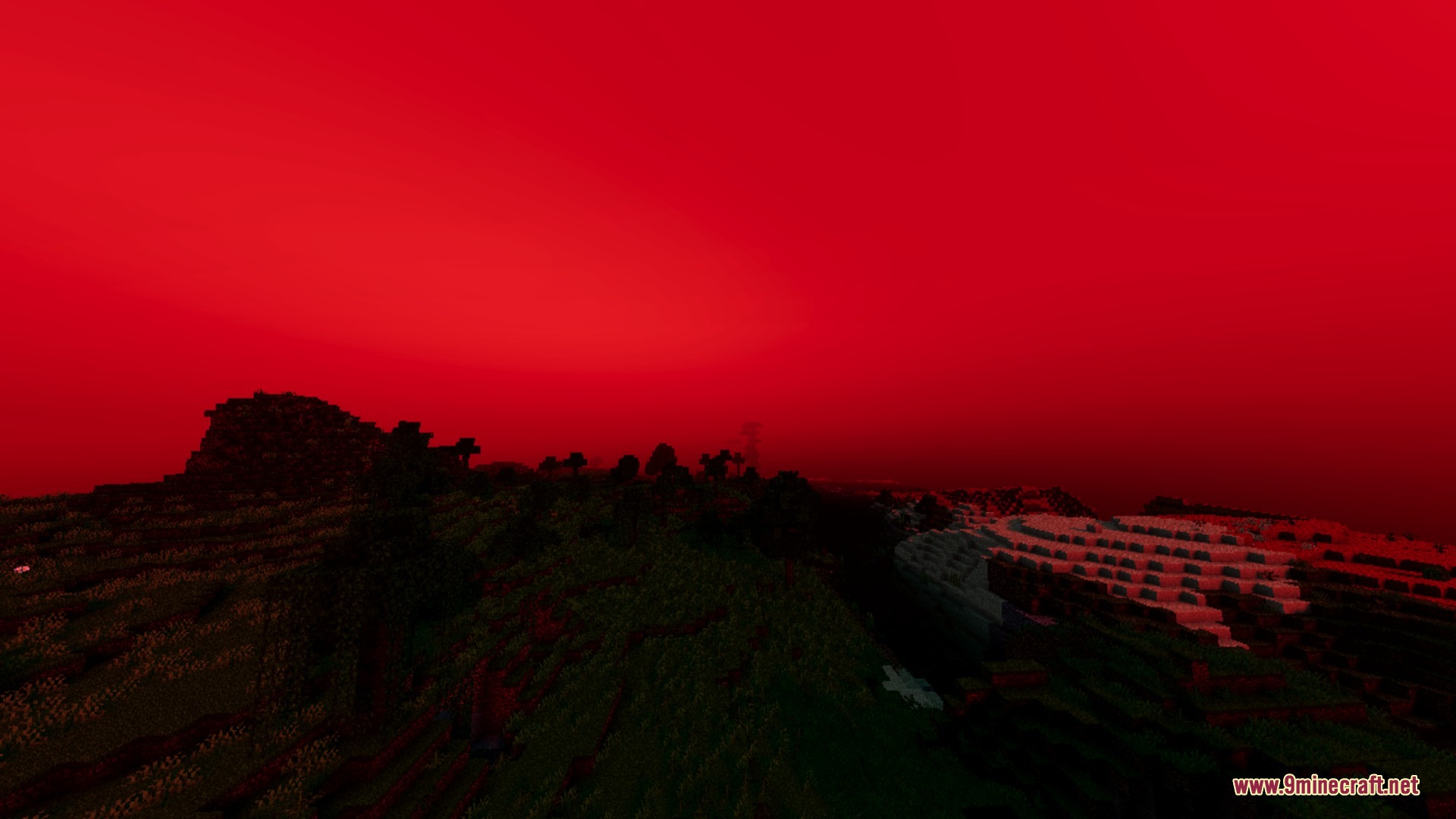 Stranger Things Fragment Visual turns the Minecraft sky into a dark red atmosphere