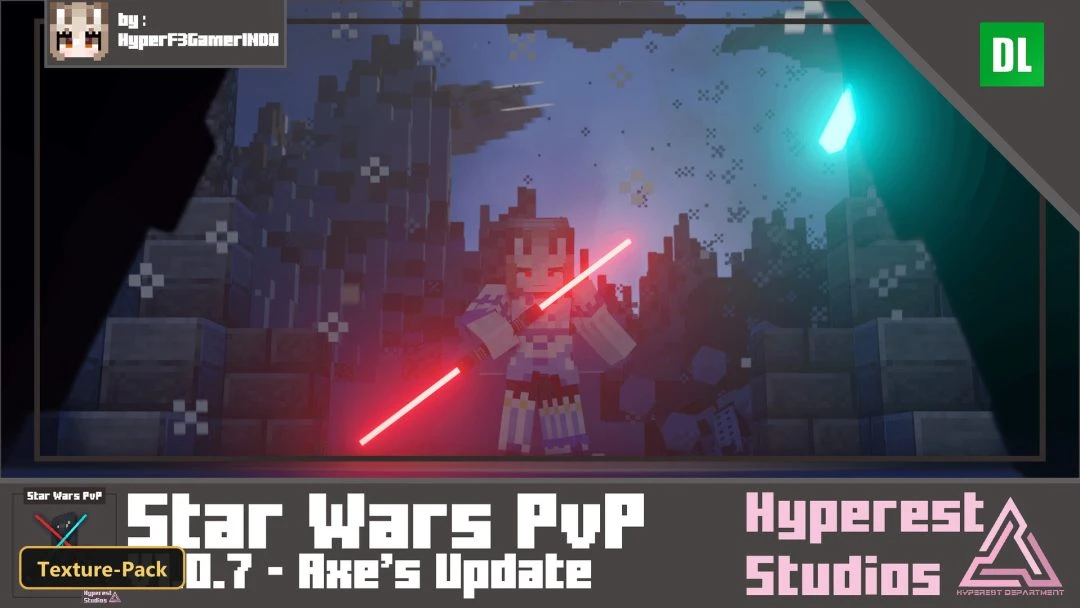 Minecraft character with two red lightsabers in a dark, rocky environment