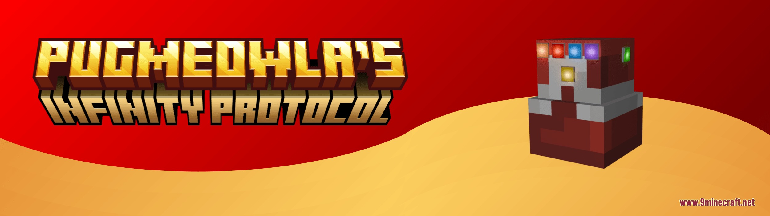 Stark Cosmic Fusion Mod Screenshot 2 Promotional banner for a Minecraft mod featuring a red gauntlet with stones