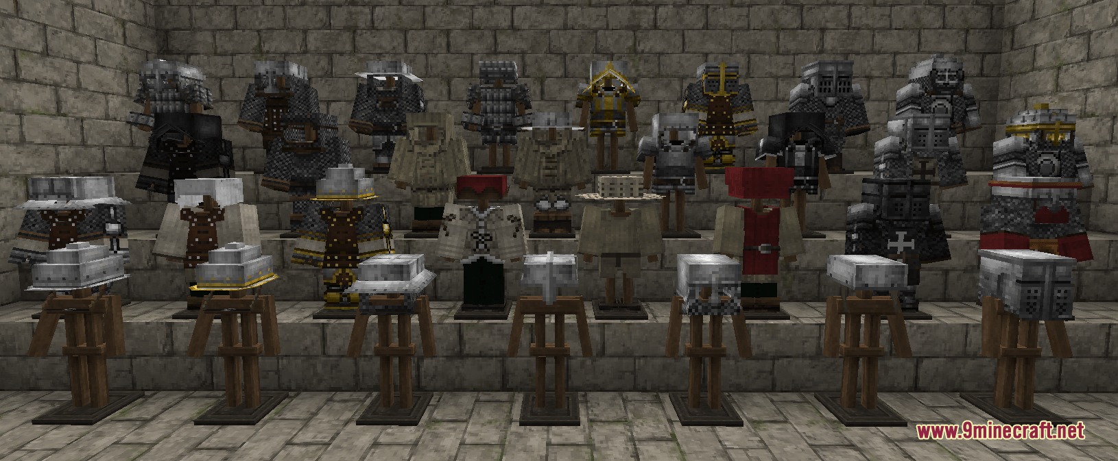 Steel Crown Heritage Resource Pack showcasing various medieval armor sets on stands