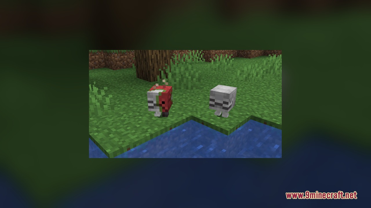 StriderZ Resource Pack Screenshot 1 A zombified baby strider and a skeleton strider standing on green grass