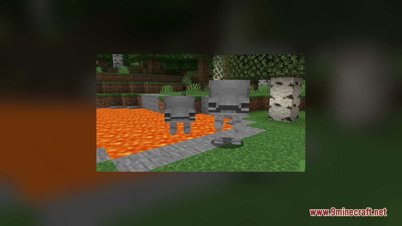 StriderZ Resource Pack Screenshot 5 Two grey skeletal striders standing on grass next to a lava pool