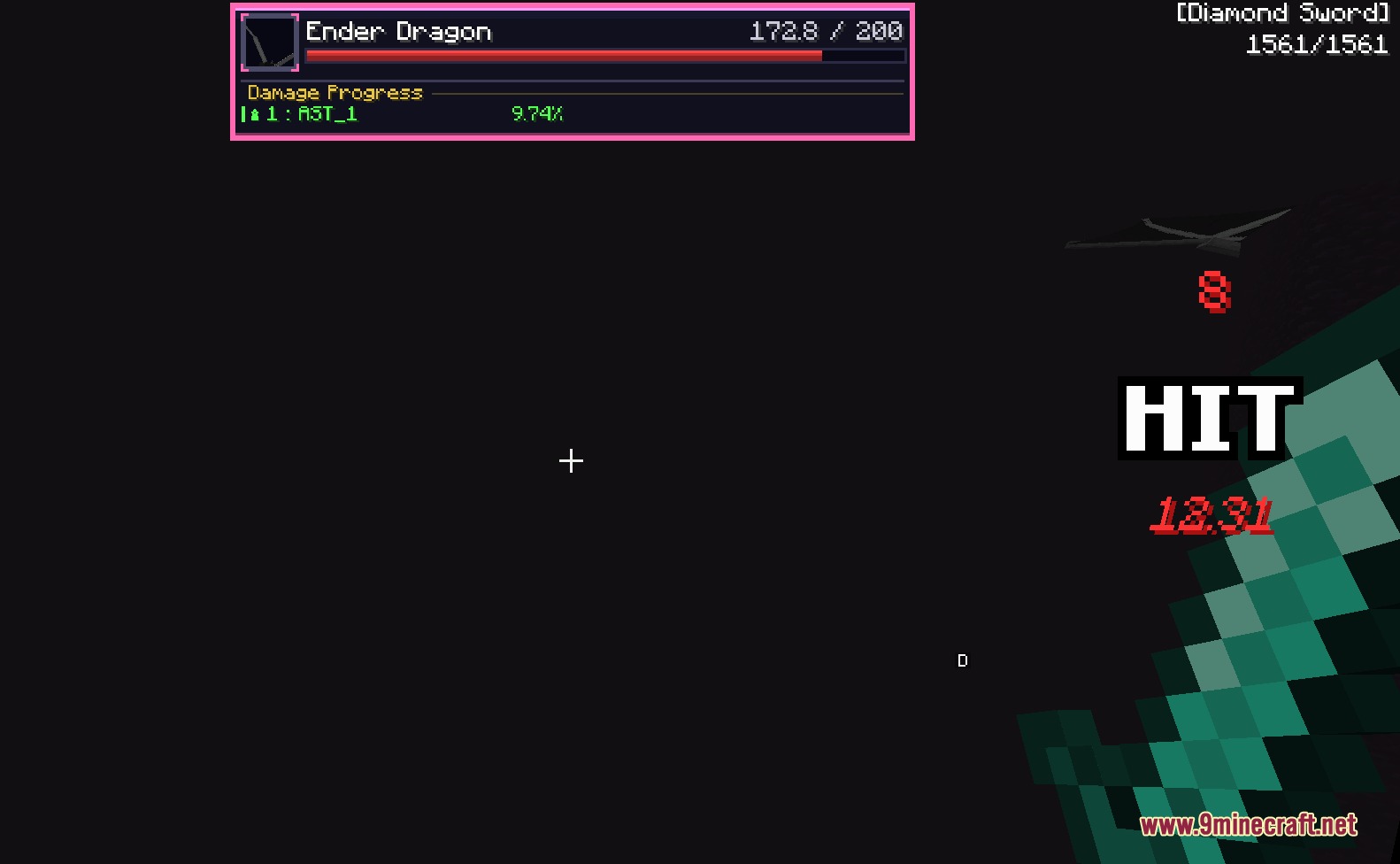 Strike Precision Alpha Mod Screenshot 2 Ender Dragon boss fight showing floating damage numbers and combat HUD