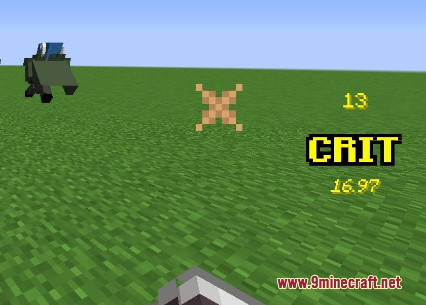 Strike Precision Alpha Mod Screenshot 4 Floating damage numbers and critical hit indicator appearing over a mob