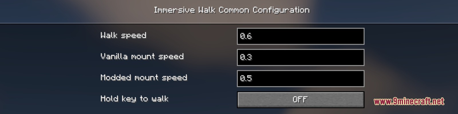Configuration menu for Stroll Key Pacing mod showing movement speed settings