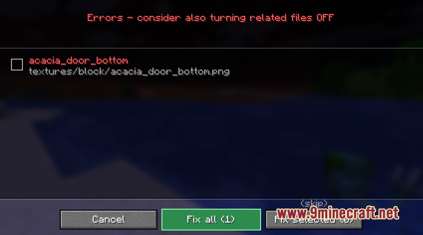Surface Detailer Mod Screenshot 4 A menu showing errors and options to fix related texture file issues