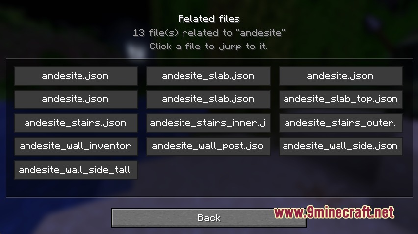 Surface Detailer Mod Screenshot 6 List of andesite JSON files for managing specific block texture settings