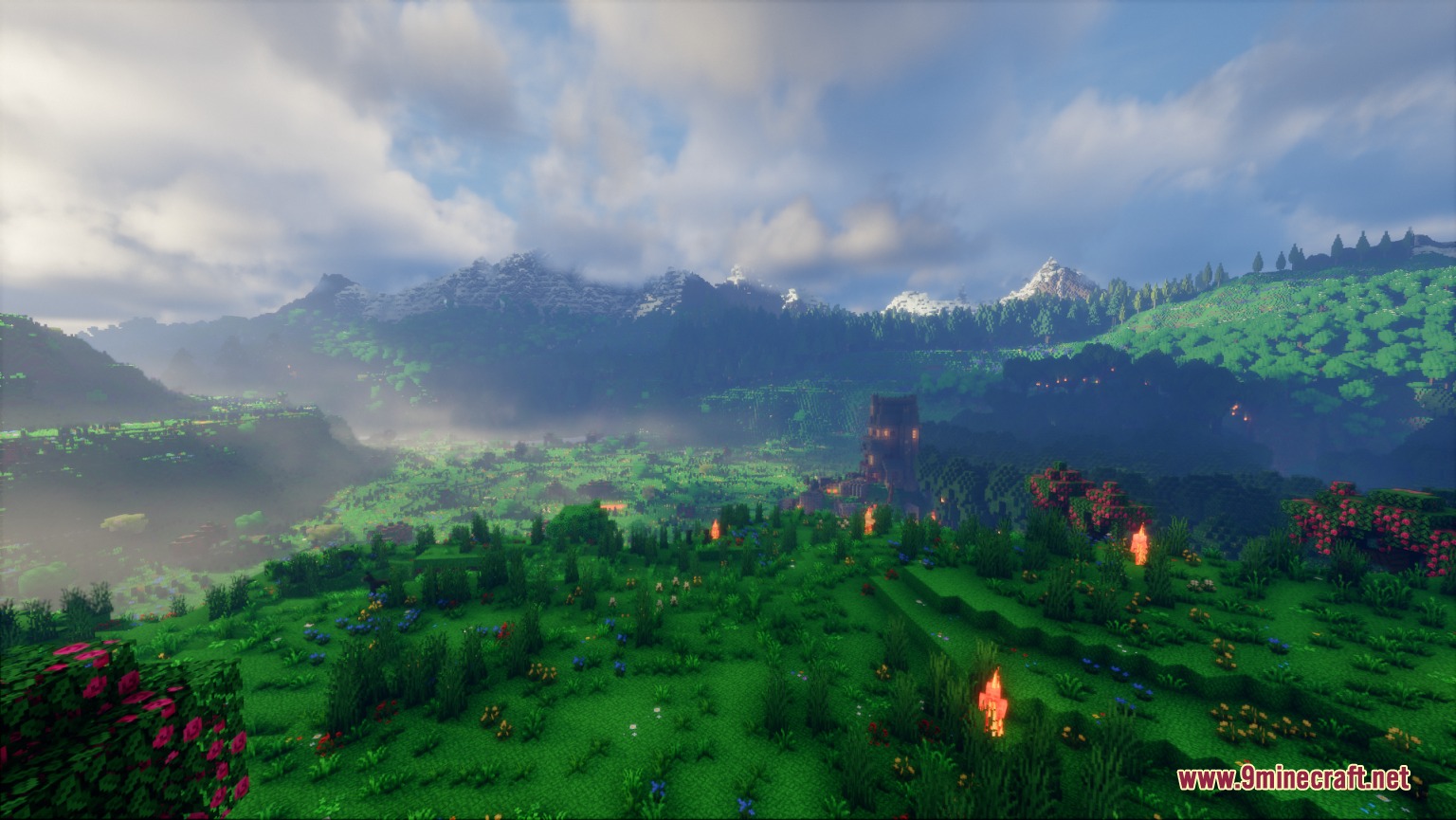 Surging Ethereal Peaks Mod Screenshot 1 Surging Ethereal Peaks Mod features massive mountain ranges and glowing orange plants