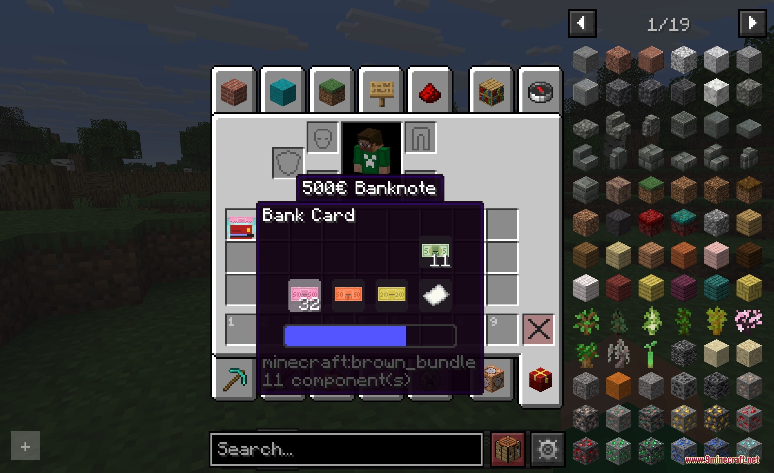 Swift Swipe Vault Mod Screenshot 5 A bank card interface showing stored banknotes and currency in Minecraft inventory