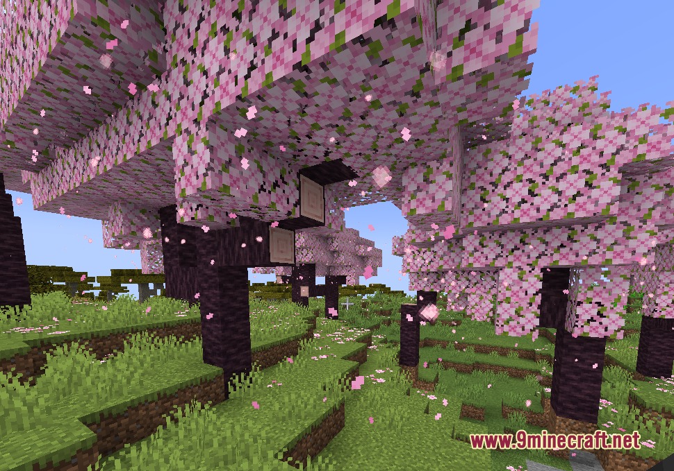 Sylvan Drift Mod Screenshot 7 Soft pink petals drift from cherry blossom trees onto the green grass