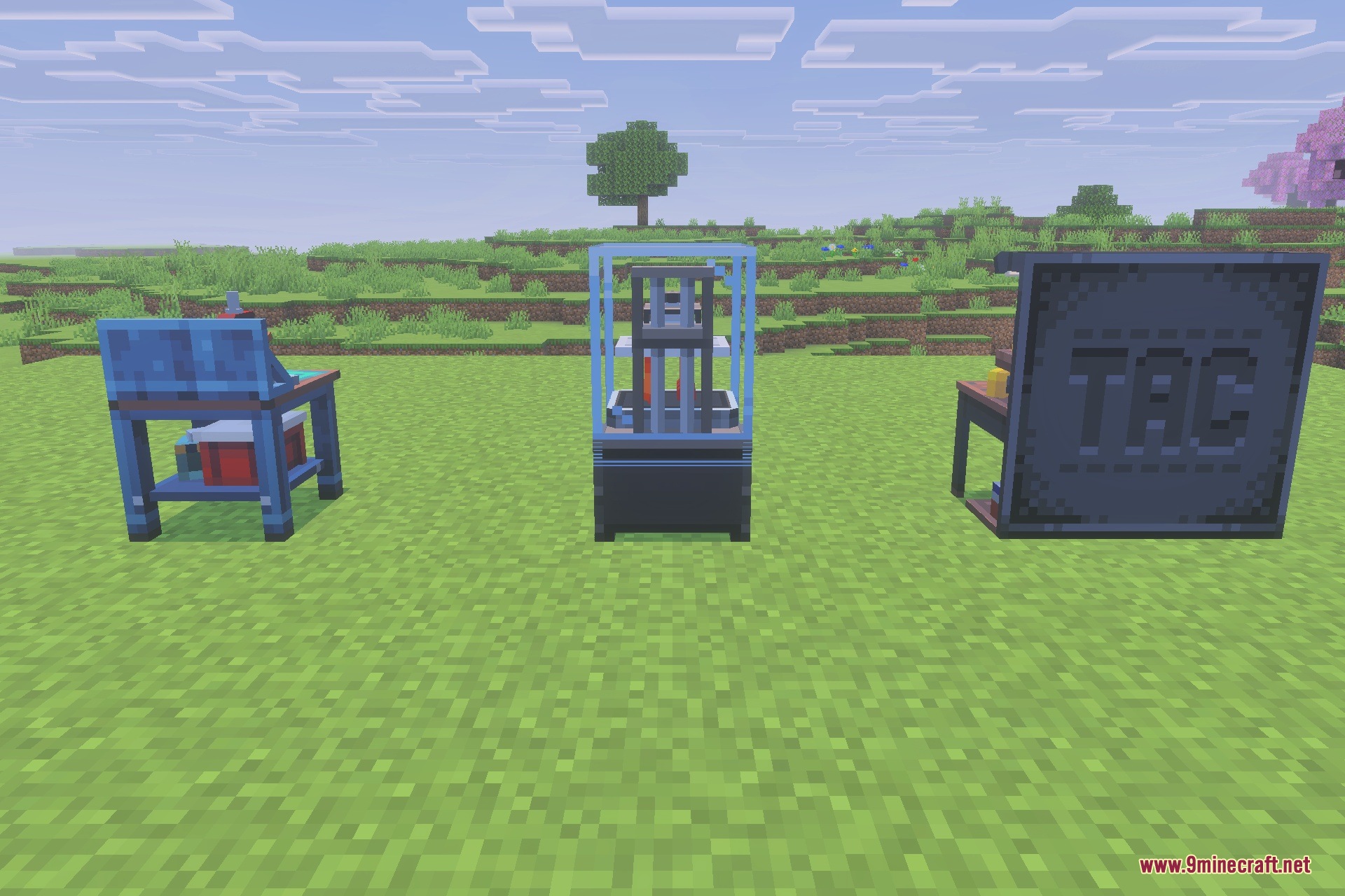 Three TACZ weapon crafting stations on a grass field