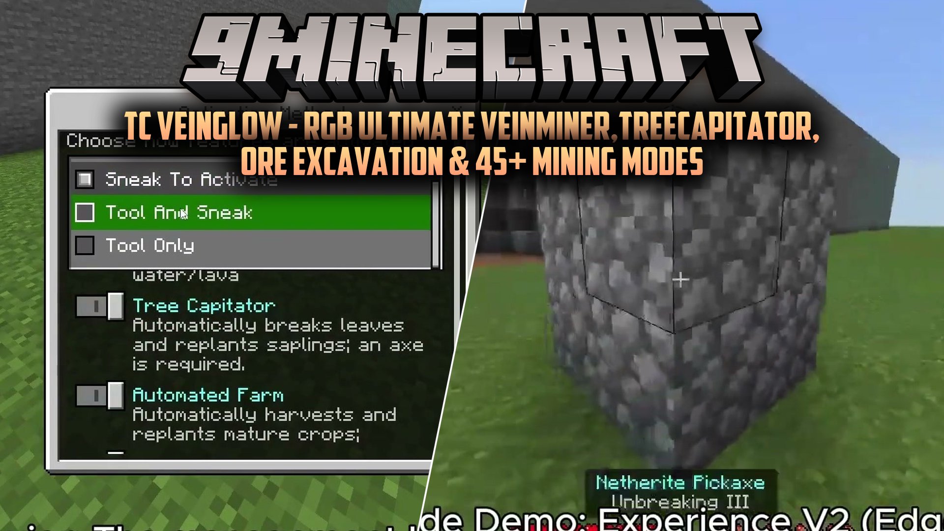 TC VeinGlow RGB Ultimate VeinMinerTreeCapitator Ore Excavation & 45+ Mining Modes Addon