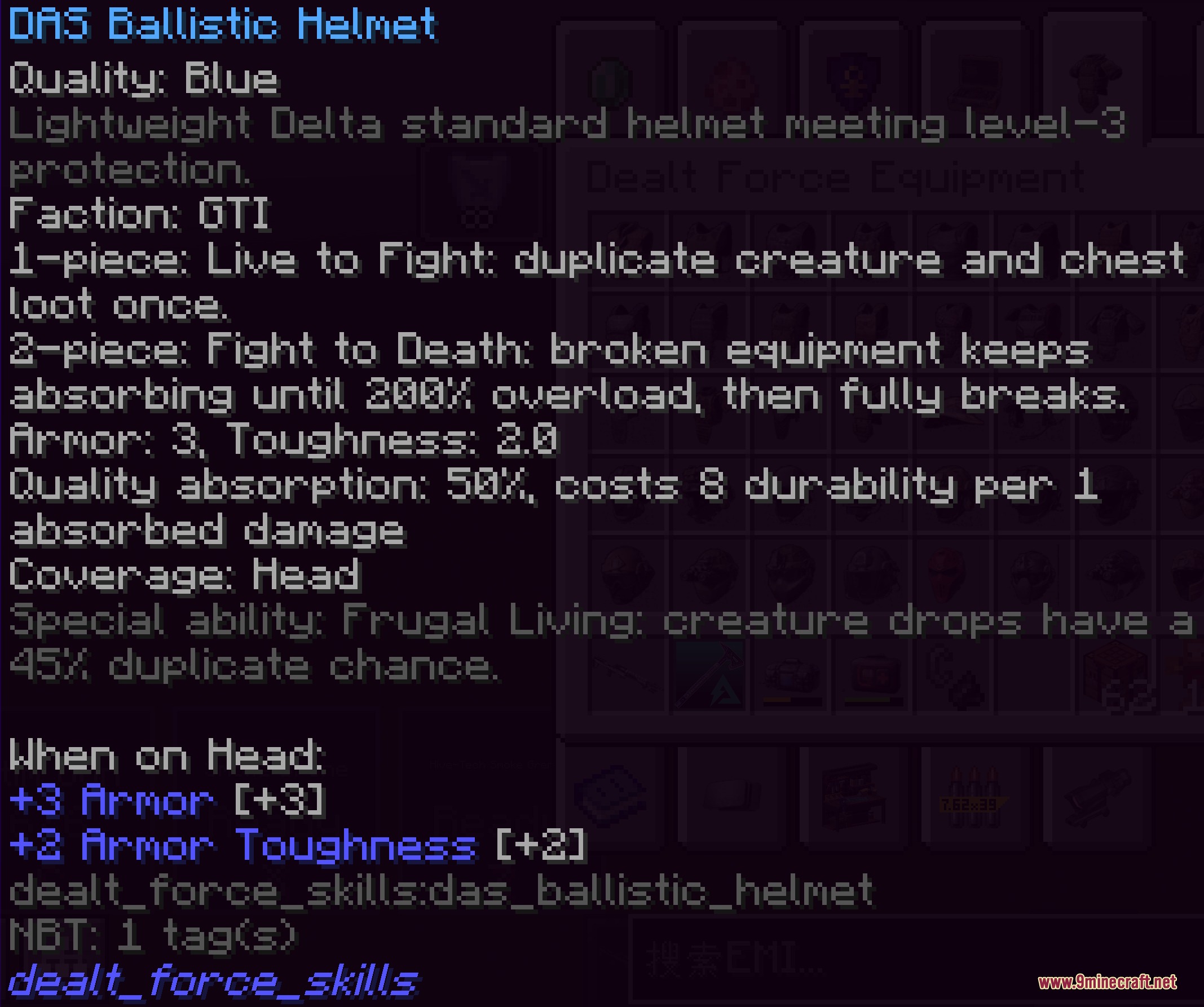Tactical Vanguard Protocol Mod Screenshot 3 Tactical Vanguard Protocol Mod tooltip showing stats for a ballistic helmet item