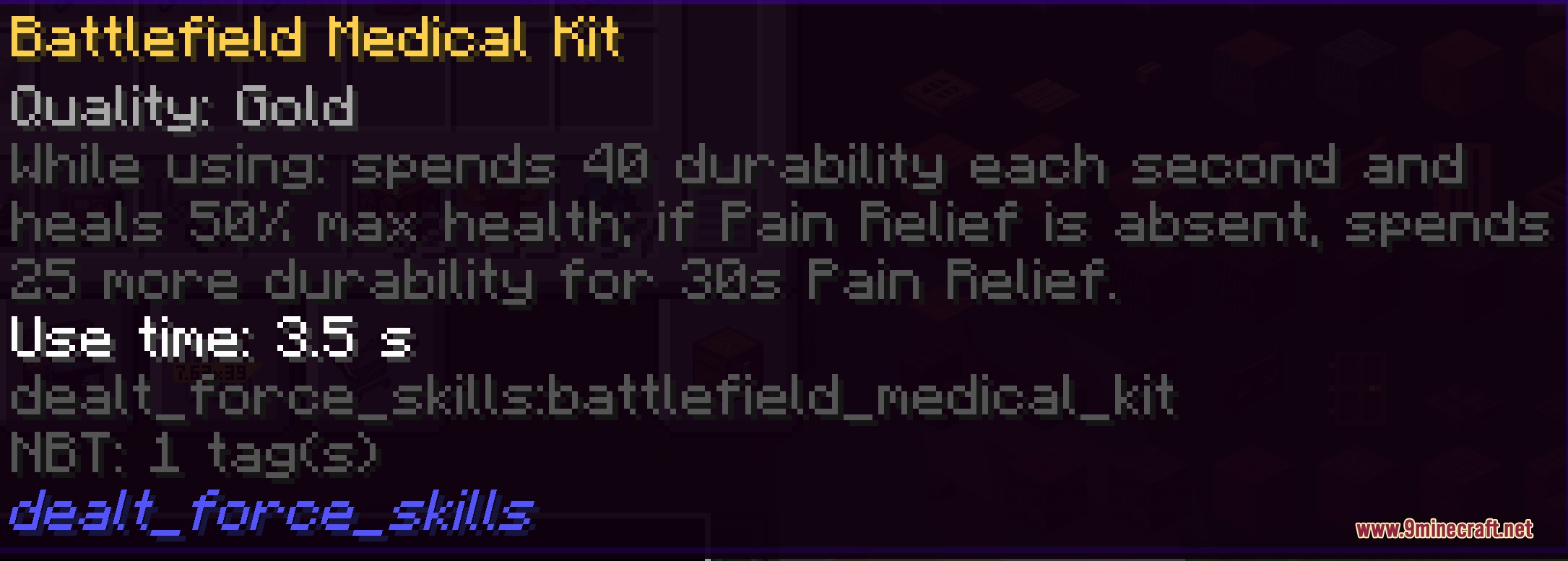 Tactical Vanguard Protocol Mod Screenshot 4 Battlefield medical kit item tooltip showing healing effects and usage time details