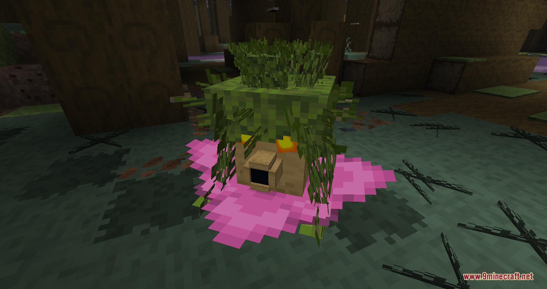 Tainted Timber Trails Mod Screenshot 3 A wooden Deku Scrub from Tainted Timber Trails sitting on a lily pad