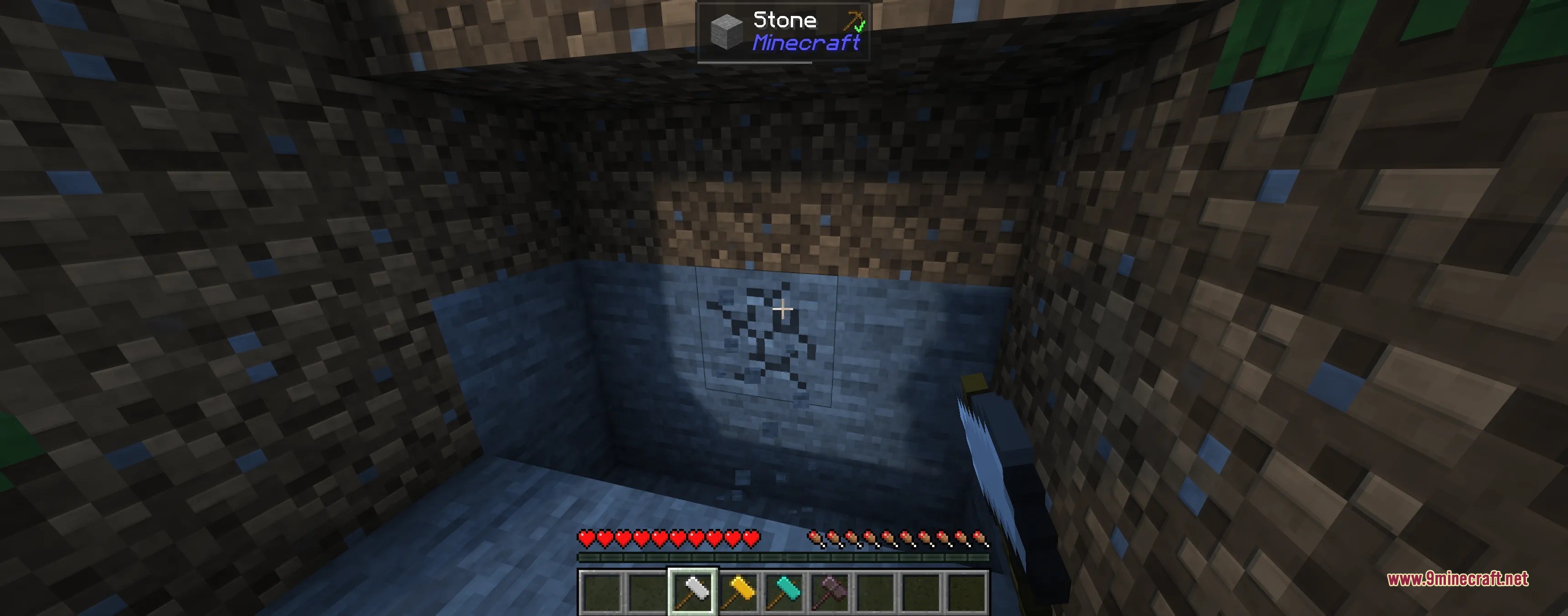 Tectonic Widebore Data Pack Screenshot 2 Player mining a large area of stone blocks with a heavy white hammer