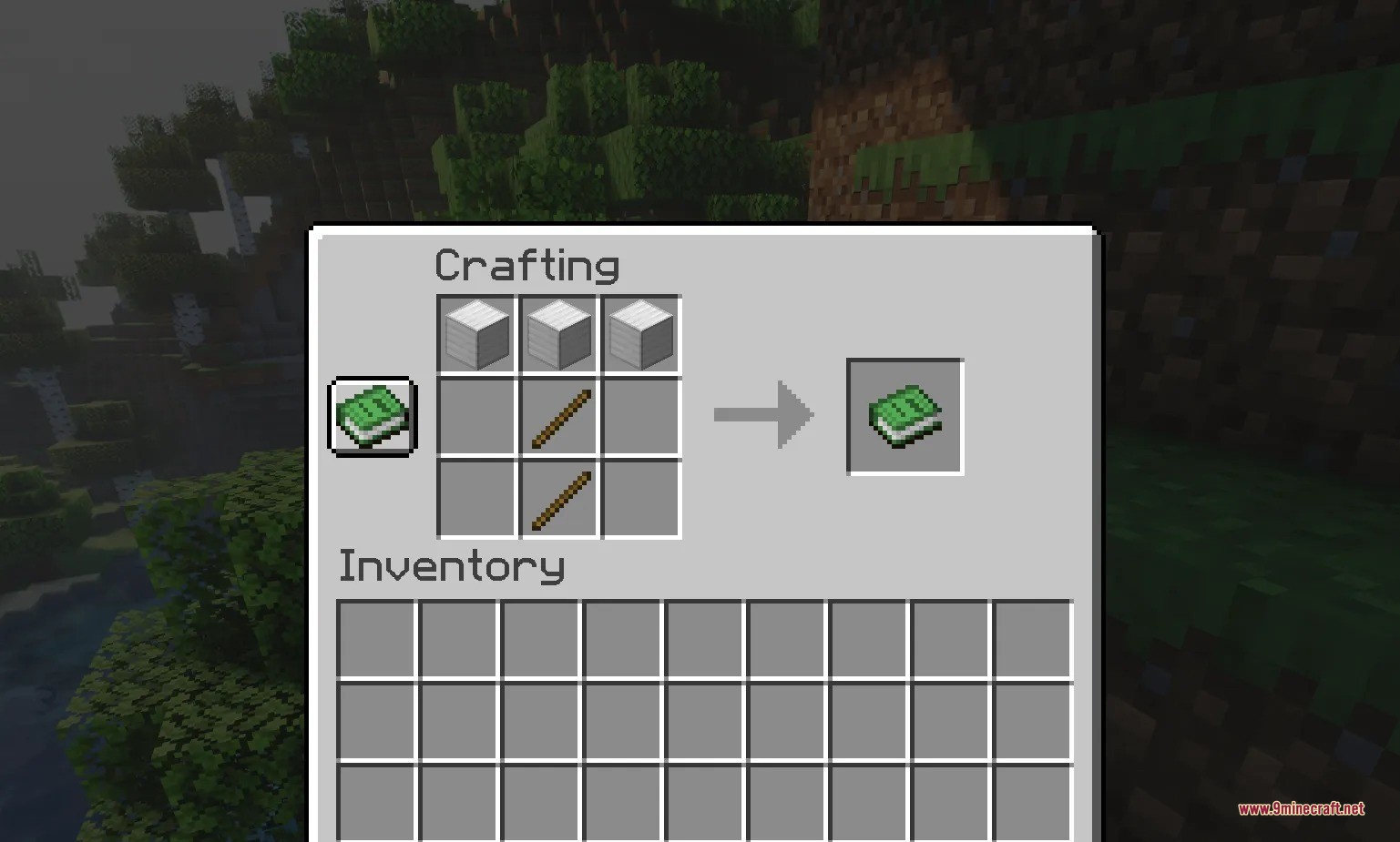 Tectonic Widebore Data Pack Screenshot 4 Crafting recipe for a guide book using iron blocks and wooden sticks