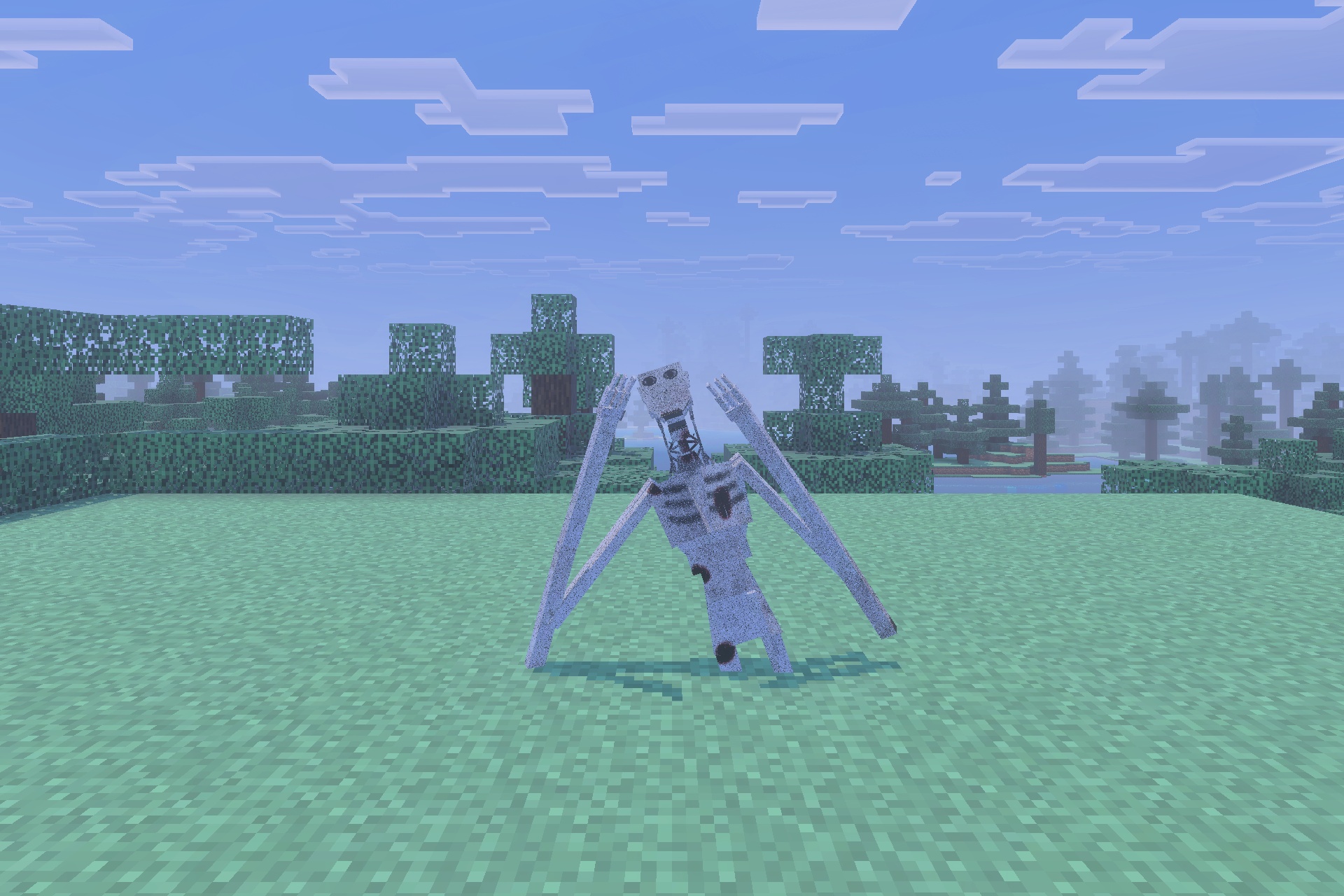 The Boy in the Bath Addon Screenshot 3 A tall grey stalker entity with long limbs stands in an open field