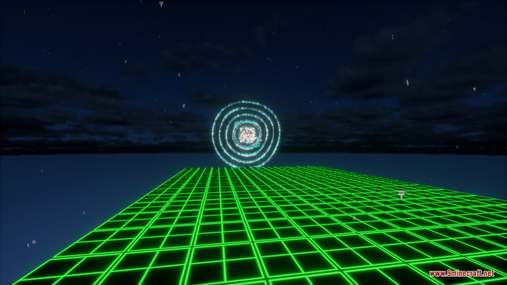The Chronicled Rot Mod Screenshot 3 A glowing blue portal sits at the end of a green neon grid floor