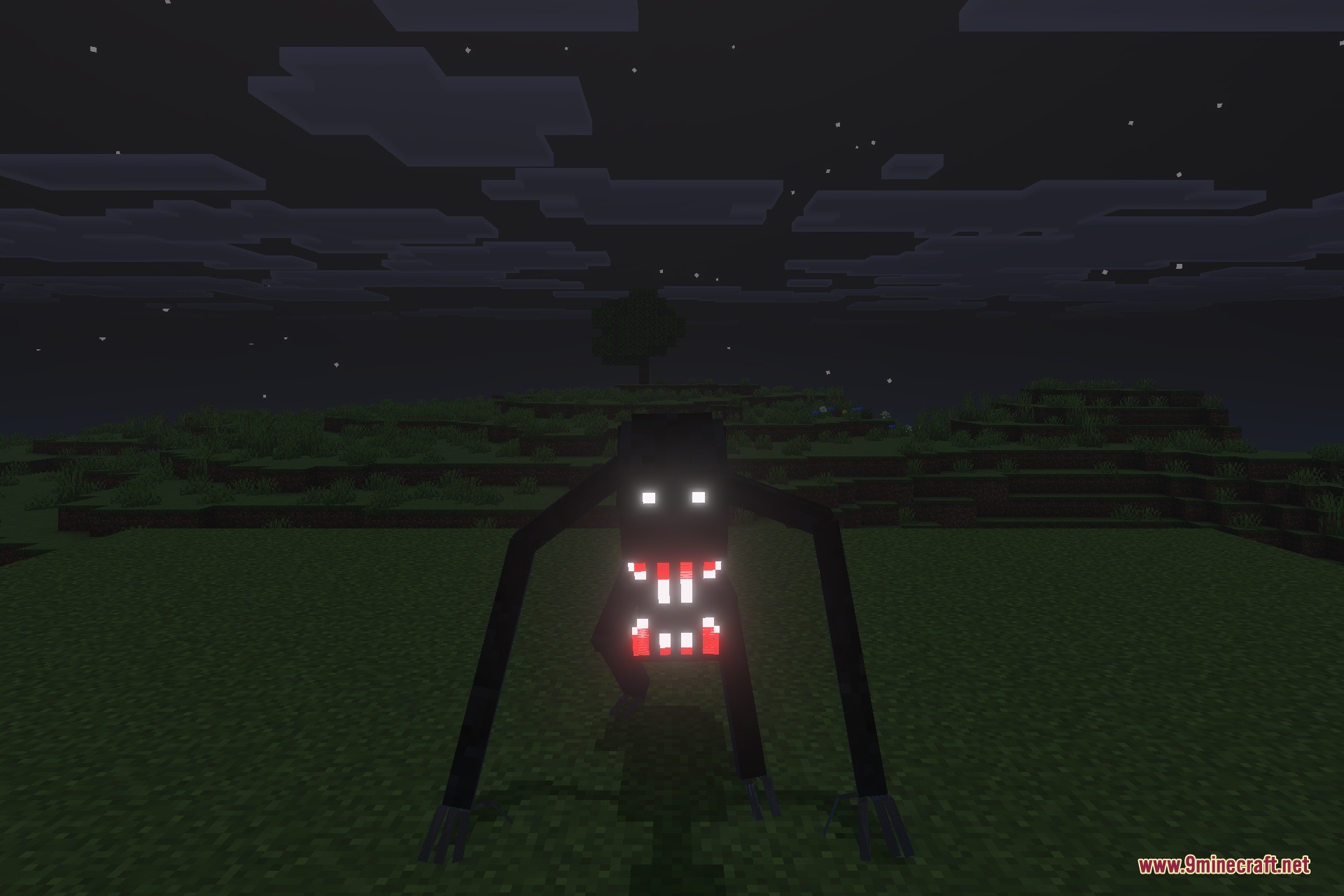 The Fogwalker Addon Screenshot 3 A tall dark creature with glowing eyes and mouth stalks the night