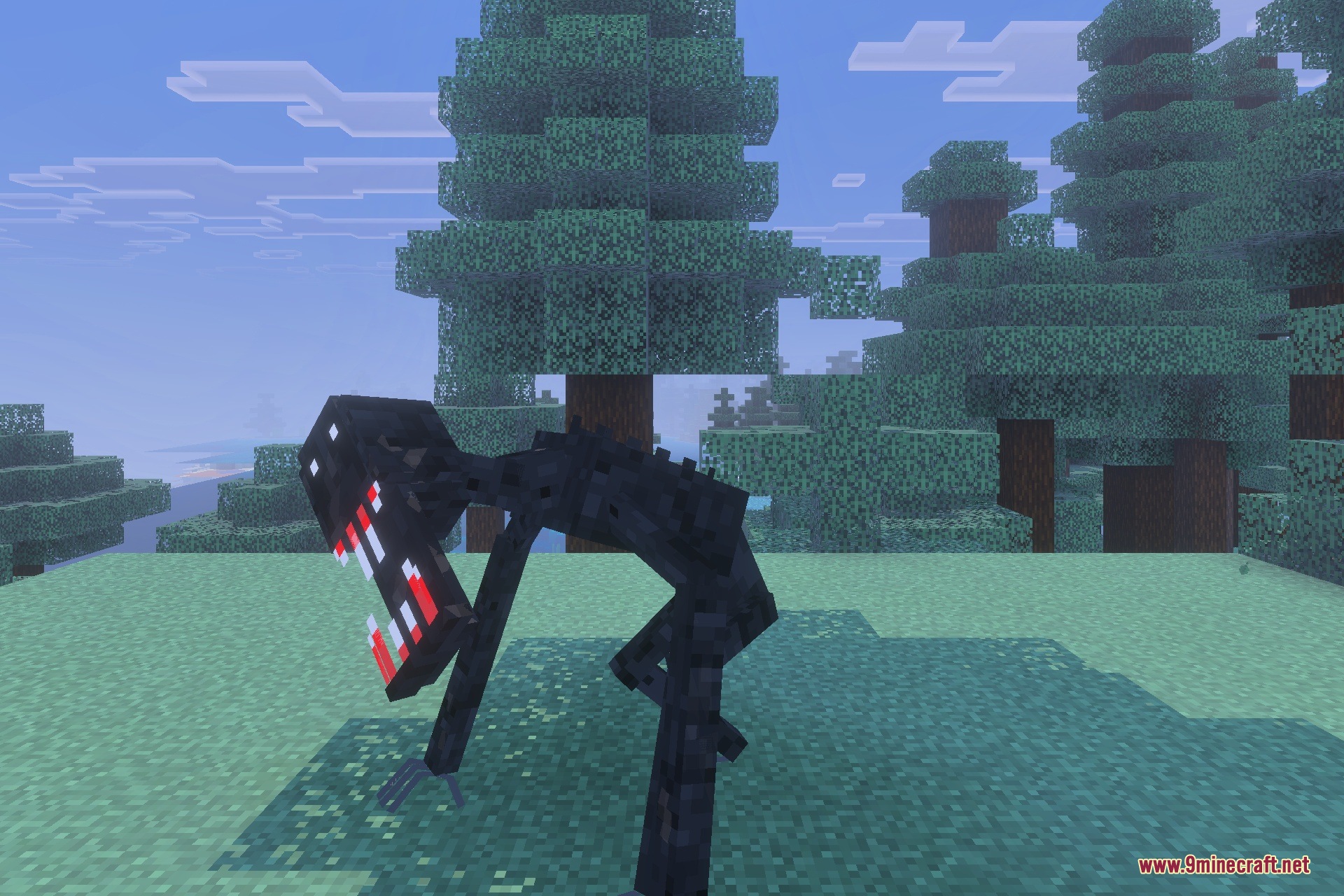 The Fogwalker Addon Screenshot 6 The Fogwalker entity hunched over on a grassy hill in a forest