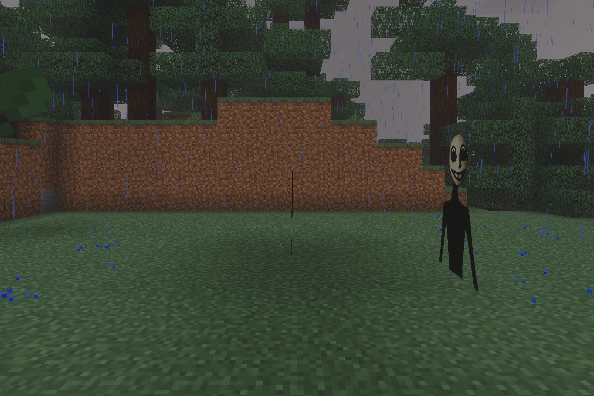 The Twixxel's Stalkers MCBE {with Advanced AI} Addon Screenshot 4 A tall dark stalker entity with a creepy face standing in the rain