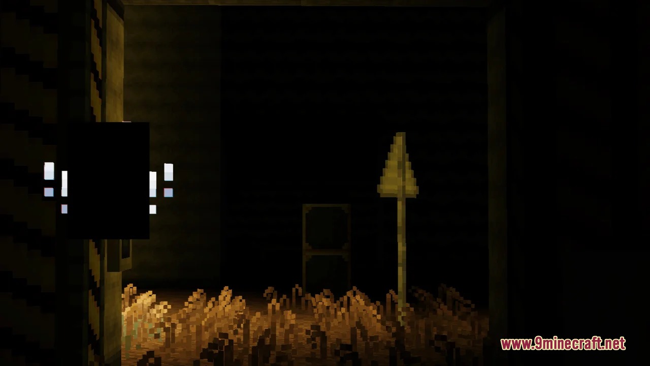 Threshold Drift Mod Screenshot 6 A glowing Smiler monster watches from the darkness near a wooden signpost