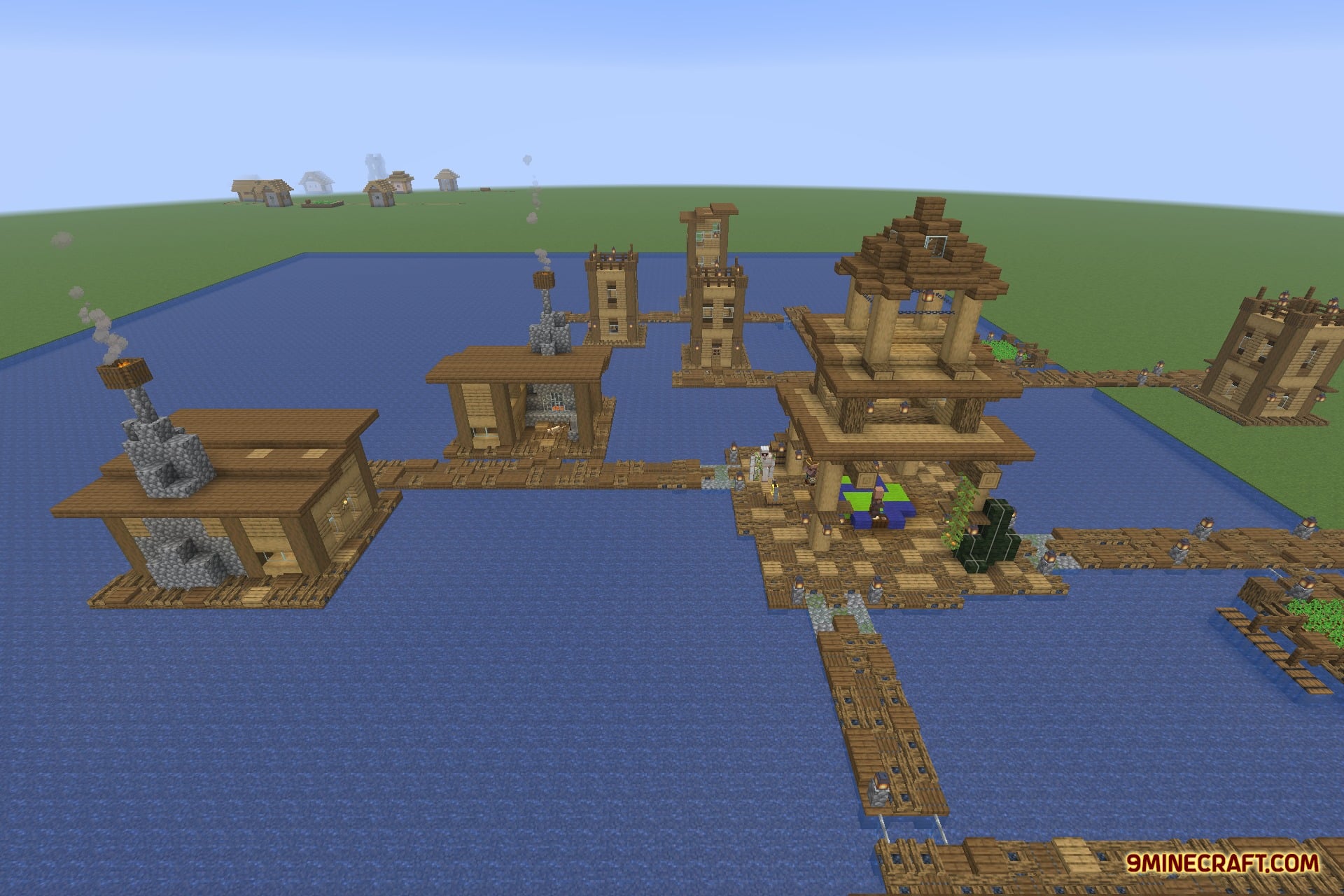 Tidal Towns 9minecraft Mod Screenshot 2 A large floating village built with wooden planks and stone on water