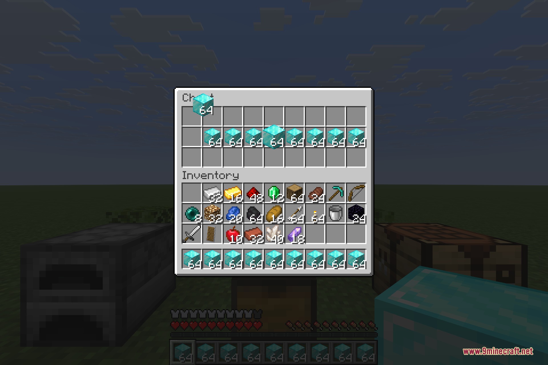 Tiny Item Animations 9minecraft Mod Screenshot 10 A stack of diamond blocks being moved with a visual pop animation