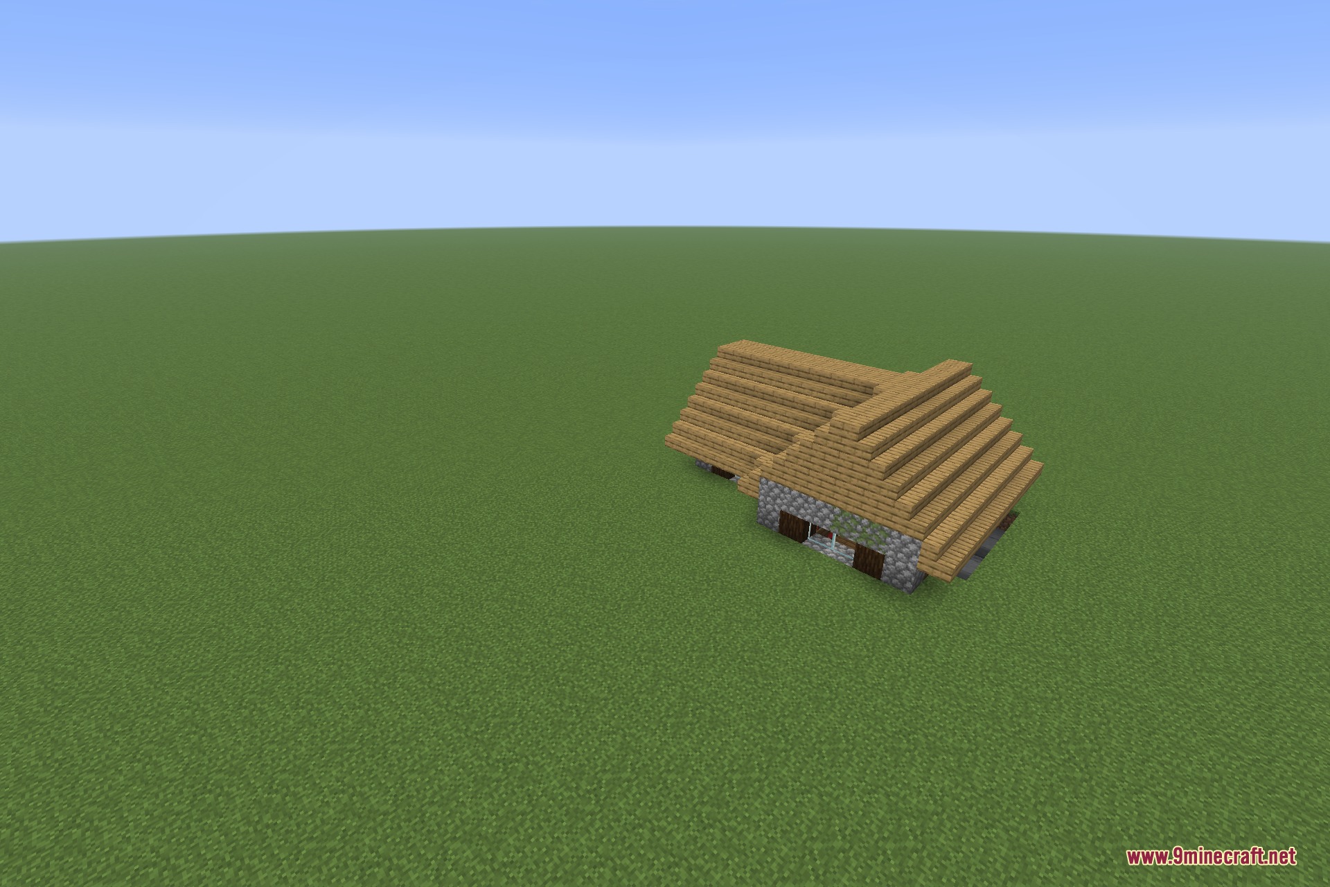 An illager house generated on the surface, one of over 150 structures the mod adds