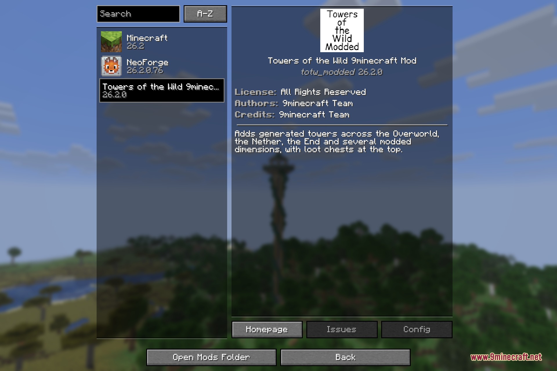 The Towers of the Wild entry in the Minecraft mod list
