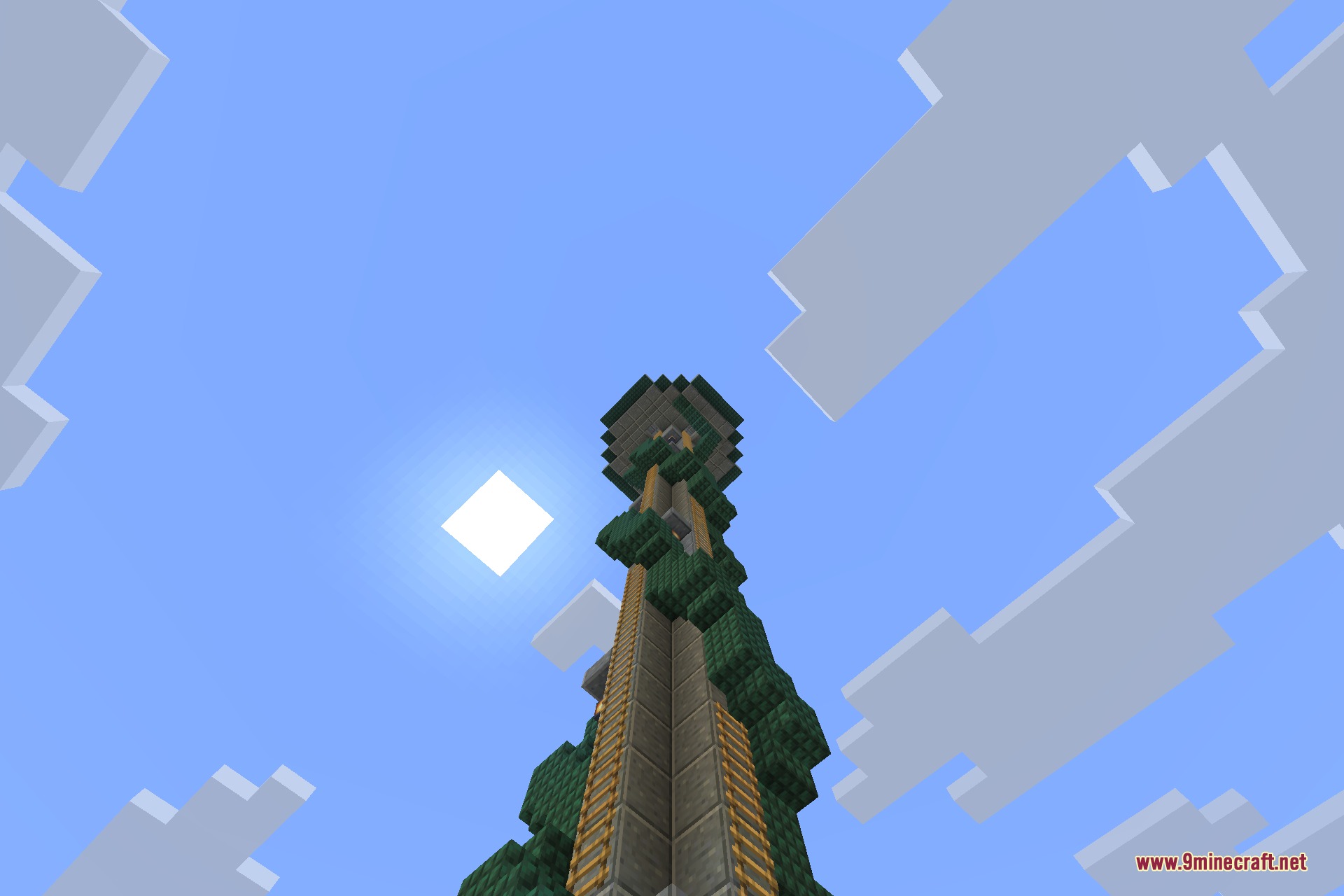 Looking up the outside of a tower to the loot room at the top