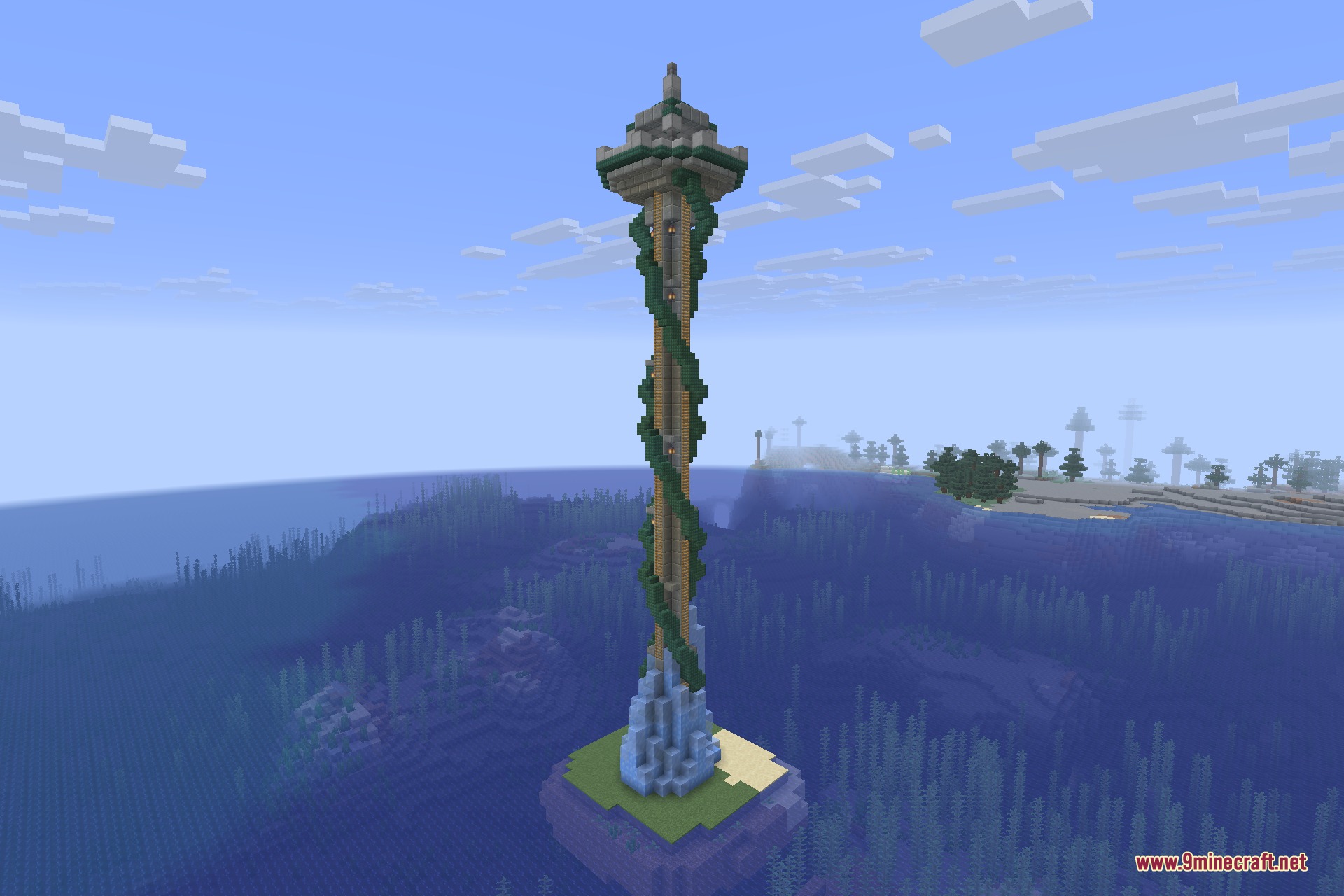 The icy tower on a small island in a frozen sea