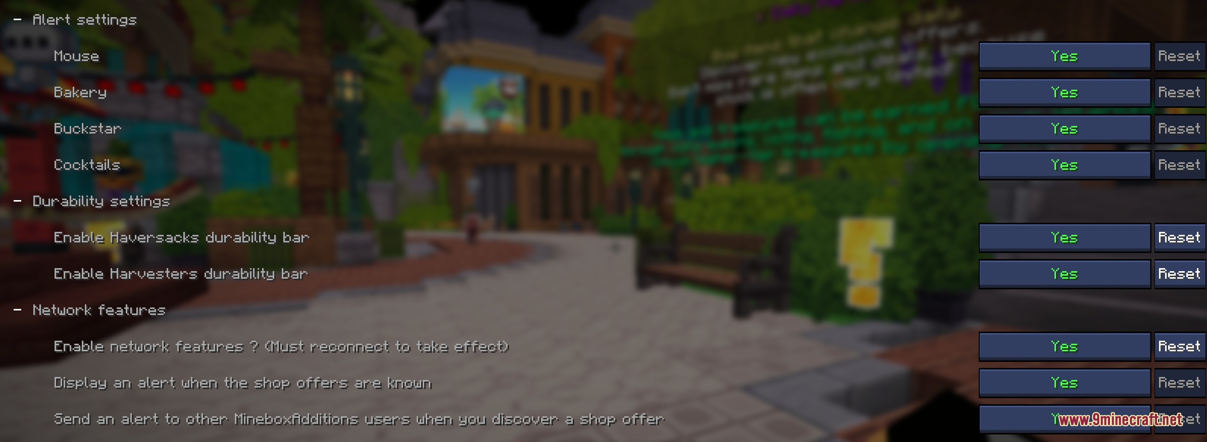 Unbound Gameplay Enhancement Mod Screenshot 1 A Minecraft settings menu displaying various alert and durability configuration options