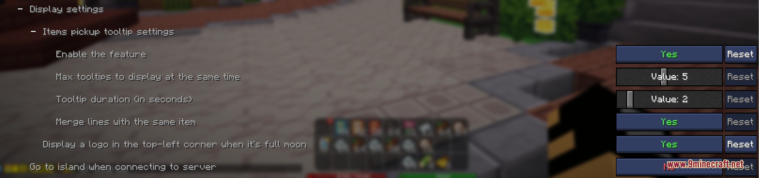 Unbound Gameplay Enhancement Mod Screenshot 4 Configuration menu for item pickup tooltips in the Unbound Gameplay Enhancement Mod