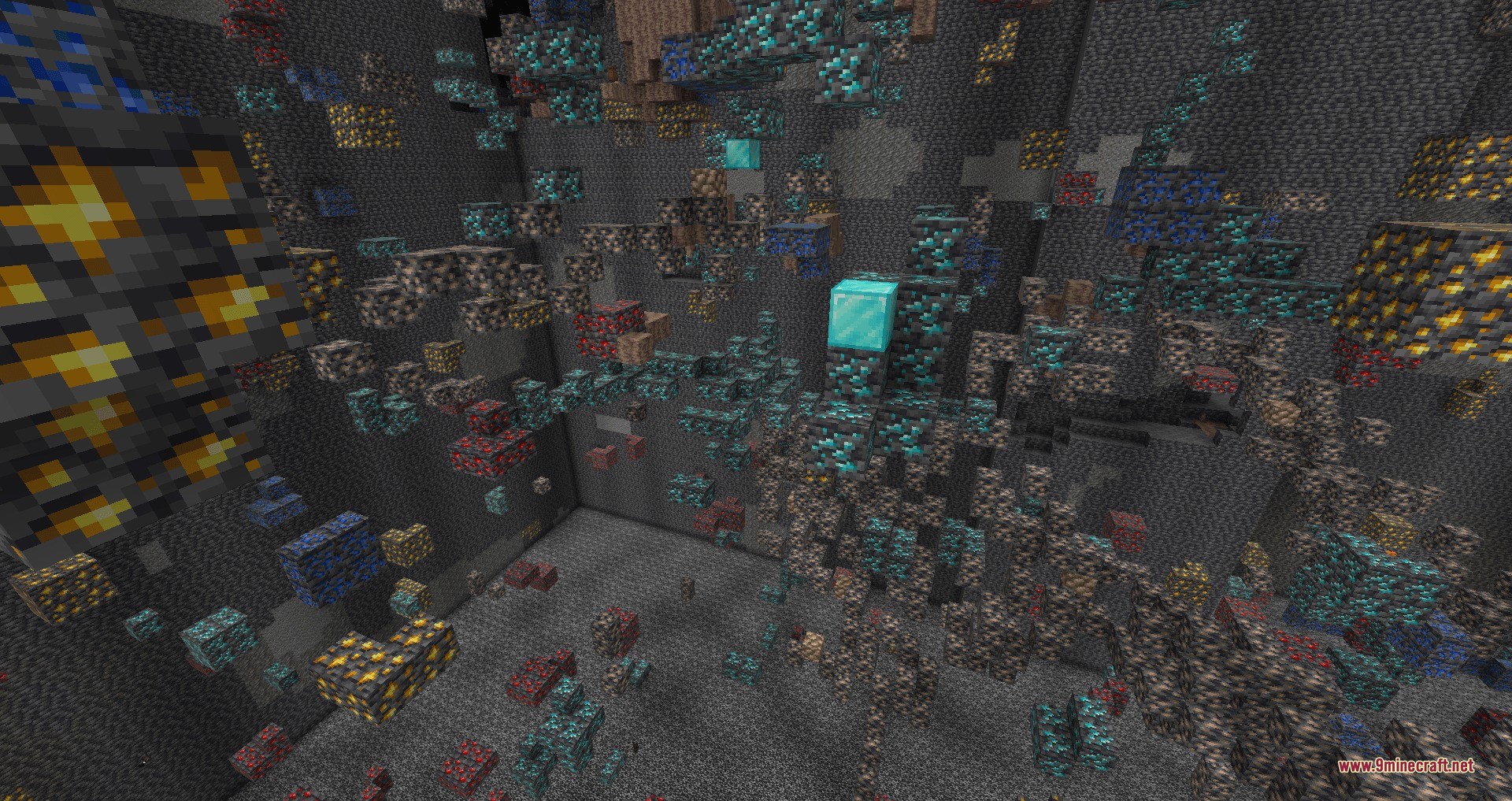 Universal Bedrock Deposits Data Pack Screenshot 5 Massive underground cavern filled with giant clusters of various precious mineral ores