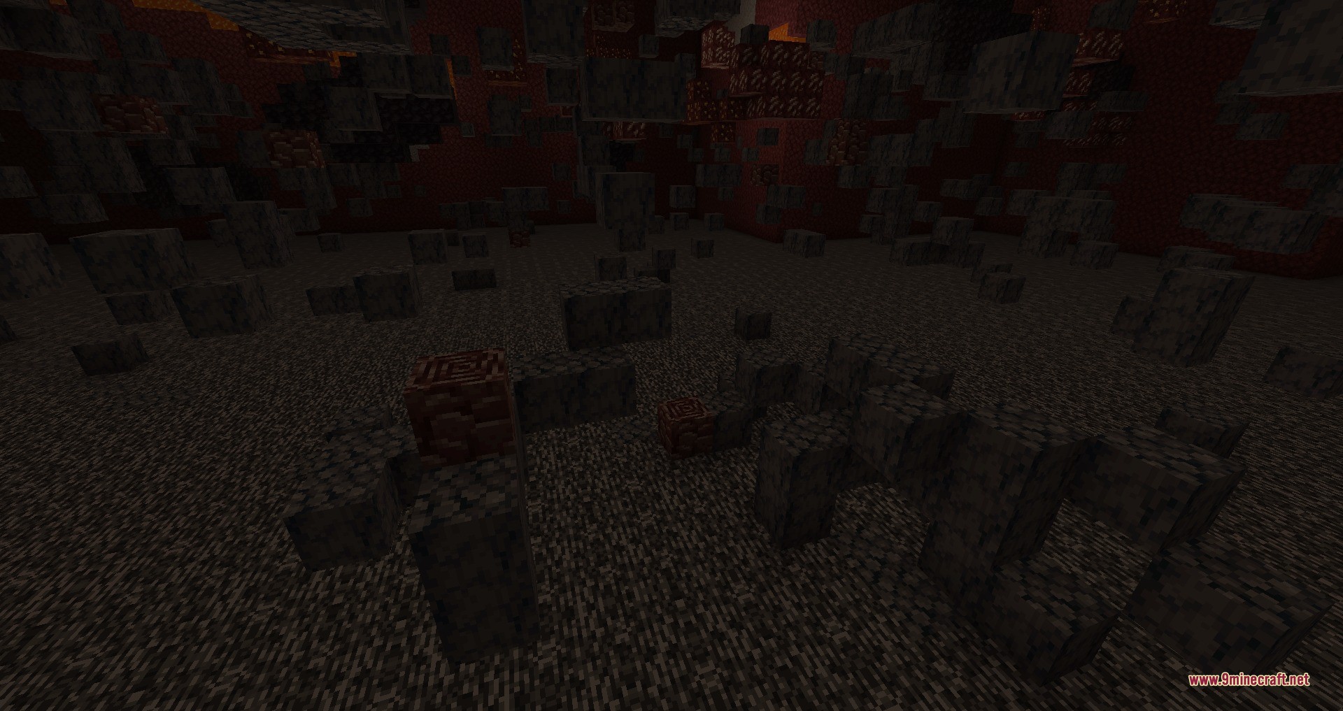 Universal Bedrock Deposits Data Pack Screenshot 7 Giant ancient debris deposits scattered across the Nether in massive clusters