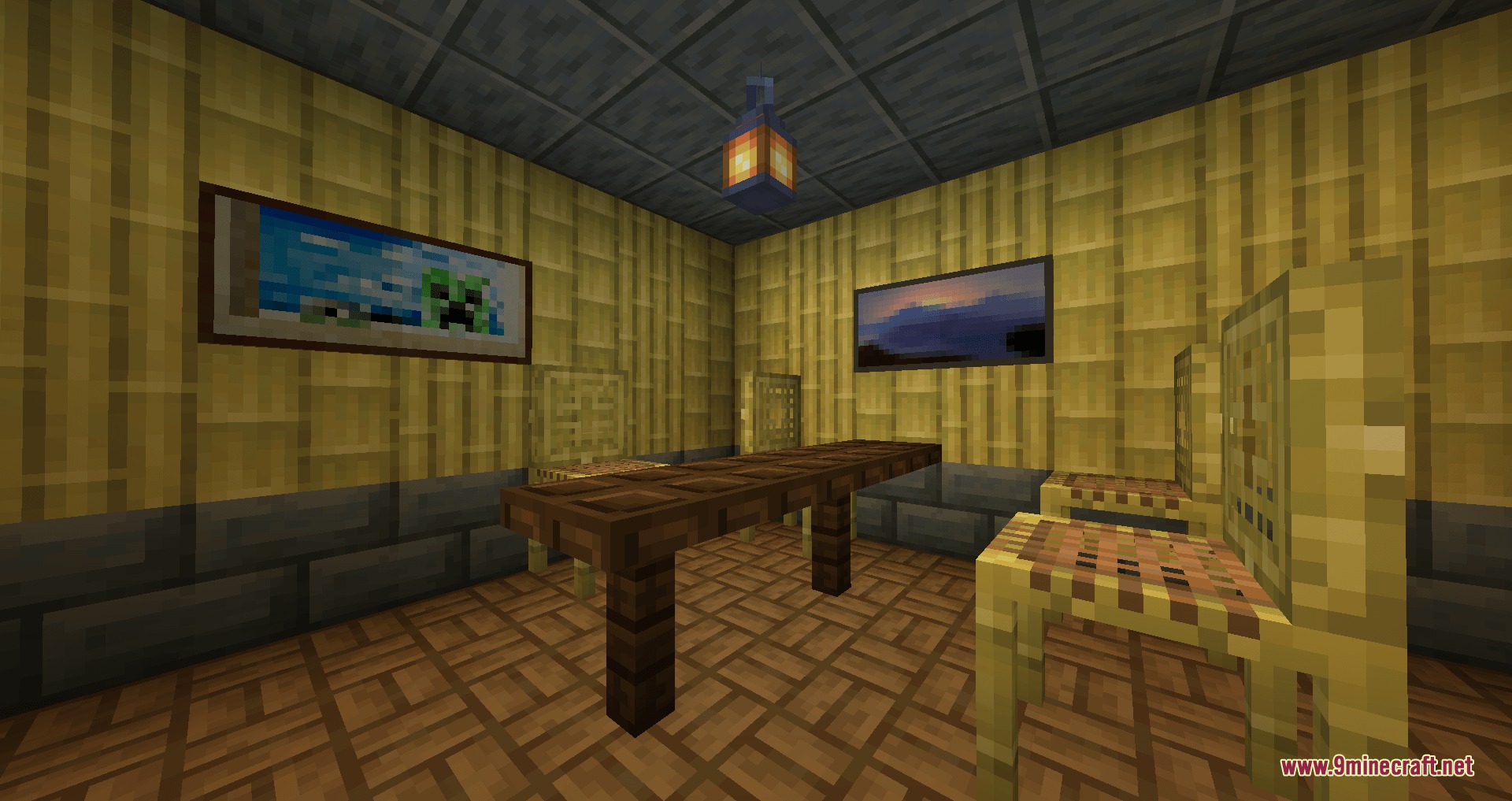 Universal Masonry Spectrum Mod Screenshot 8 Cozy interior room with bamboo walls and bamboo chairs around a table