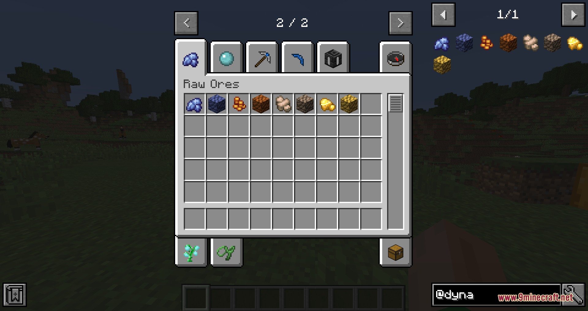 Unrefined Heritage 112 Mod Screenshot 1 Creative inventory tab displaying raw ore items from the Unrefined Heritage mod