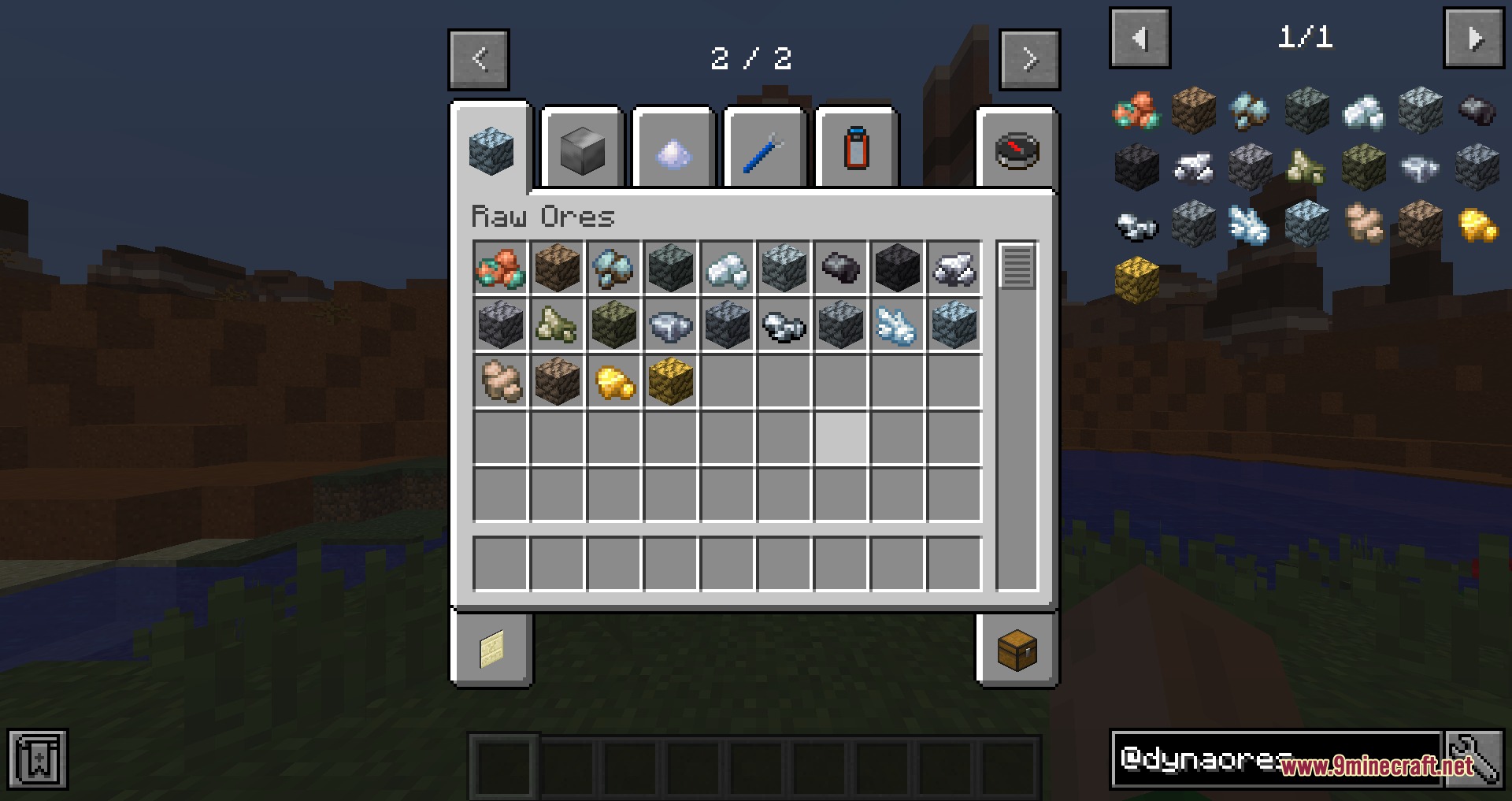 Unrefined Heritage 112 Mod Screenshot 2 Minecraft interface showcasing a wide variety of raw ore items and blocks