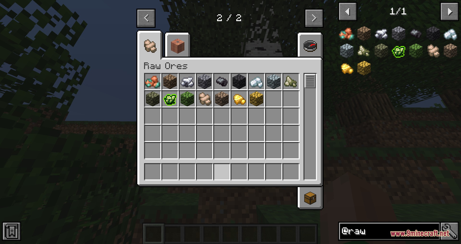 Unrefined Heritage 112 Mod Screenshot 4 The creative menu shows many different types of raw ore materials and blocks