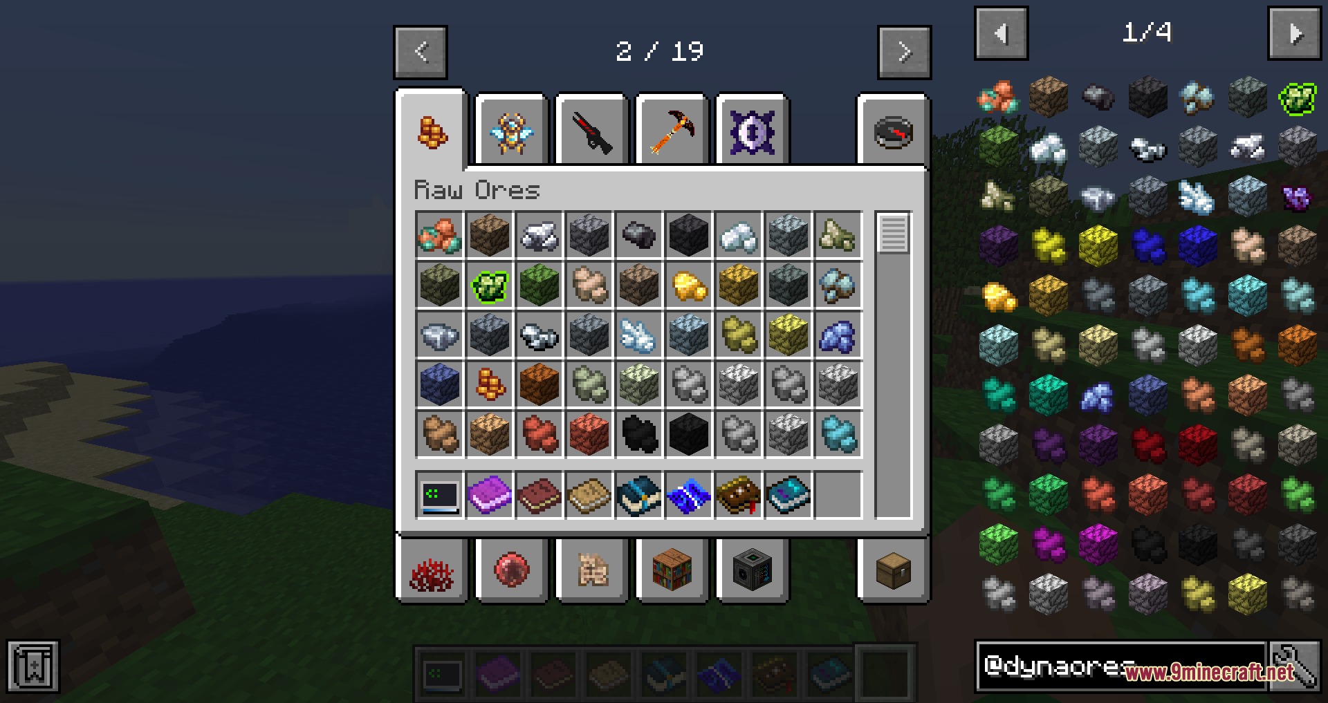 Unrefined Heritage 112 Mod Screenshot 5 Minecraft creative menu displaying various raw ore items and storage blocks