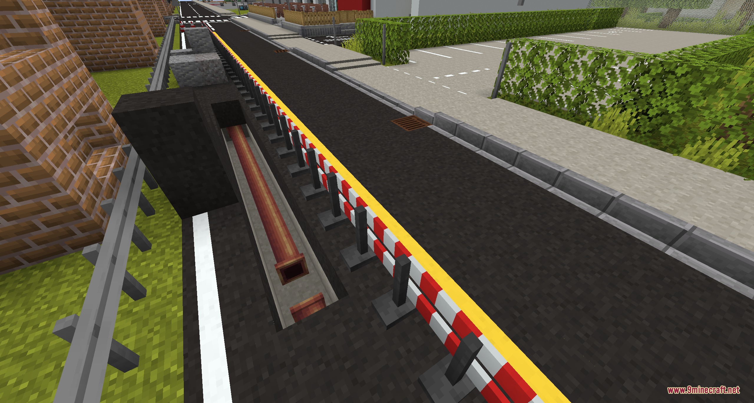 Urban Asphalt Grid Mod Screenshot 4 A realistic asphalt road with guardrails and a trench for utility pipes