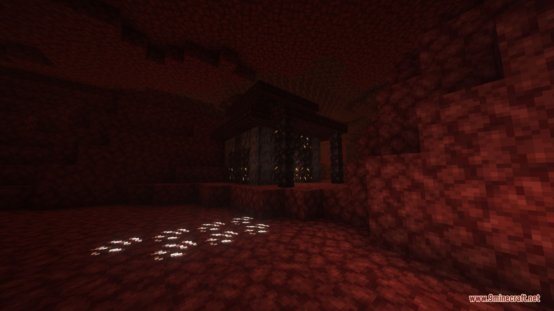 A mysterious dark structure hidden within a deep netherrack cave system