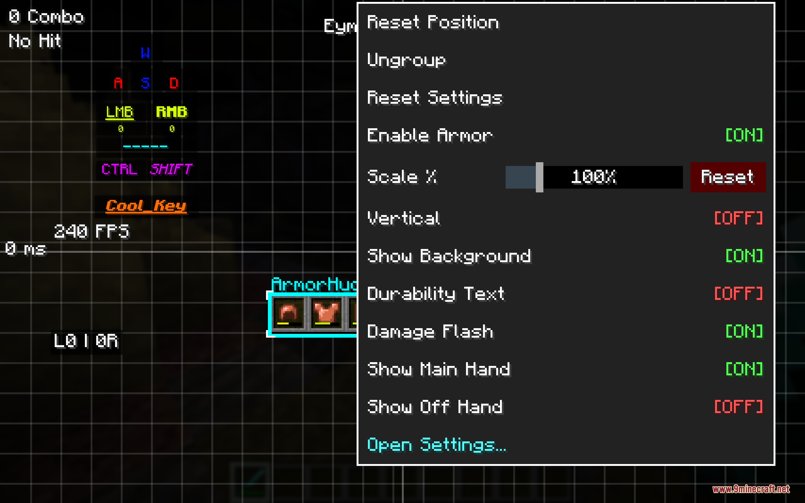 Vanguard Combat Interface Mod Screenshot 1 A settings menu