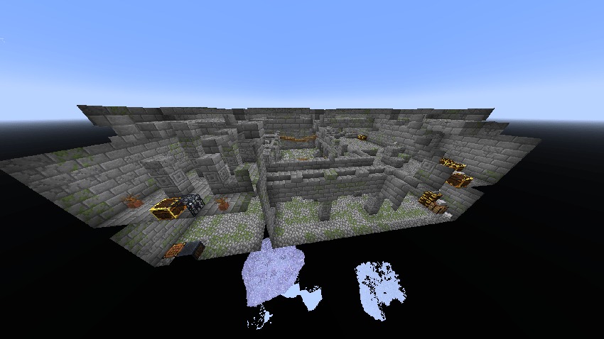 Vast Vault Alignment Data Pack Screenshot 2 Stone brick dungeon rooms containing several loot chests and mob spawners